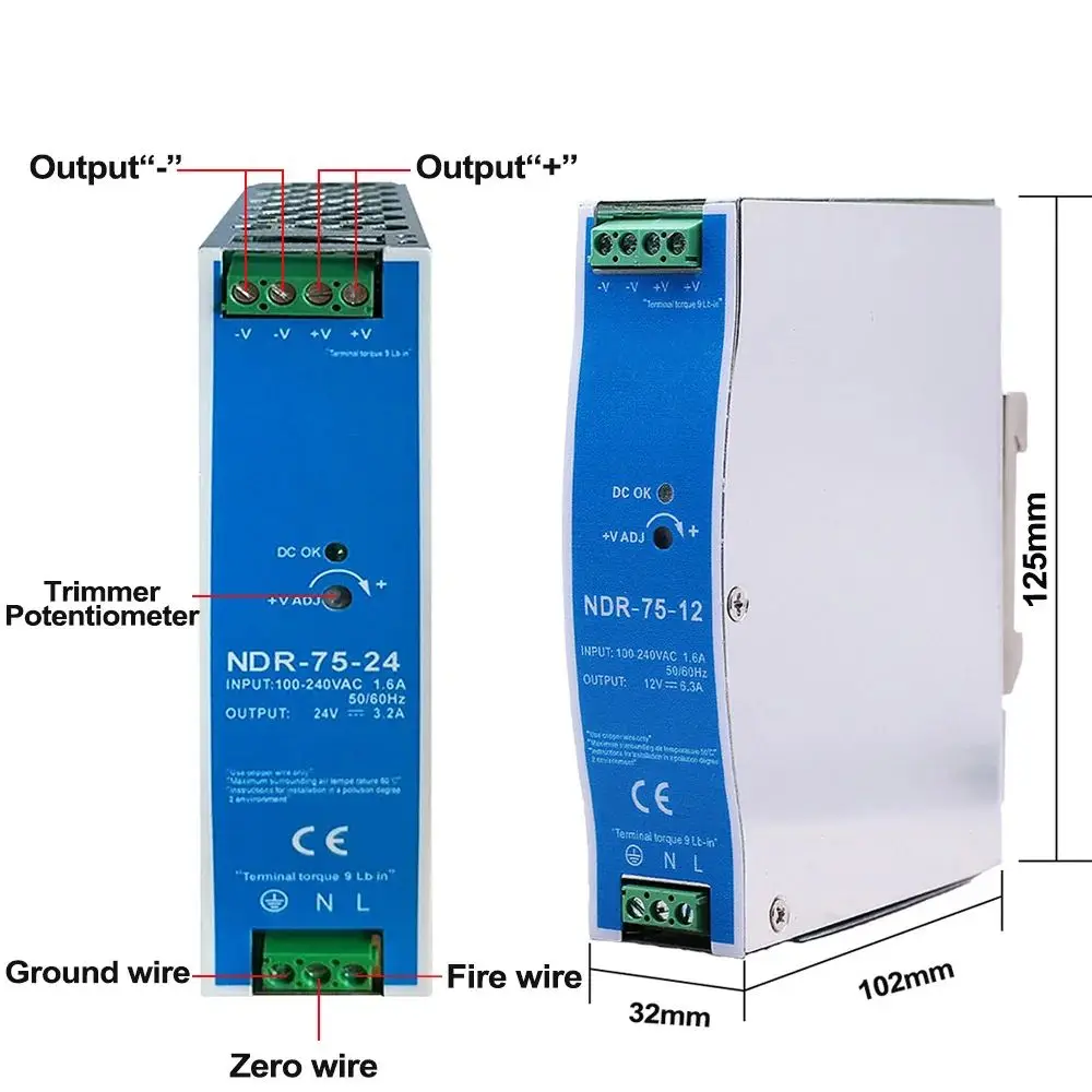 5V 12V 24V 48V Power MDR-20W 60W 100W Industrial Mini AC/DC Din Rail Power Supply Switch Single output Switching