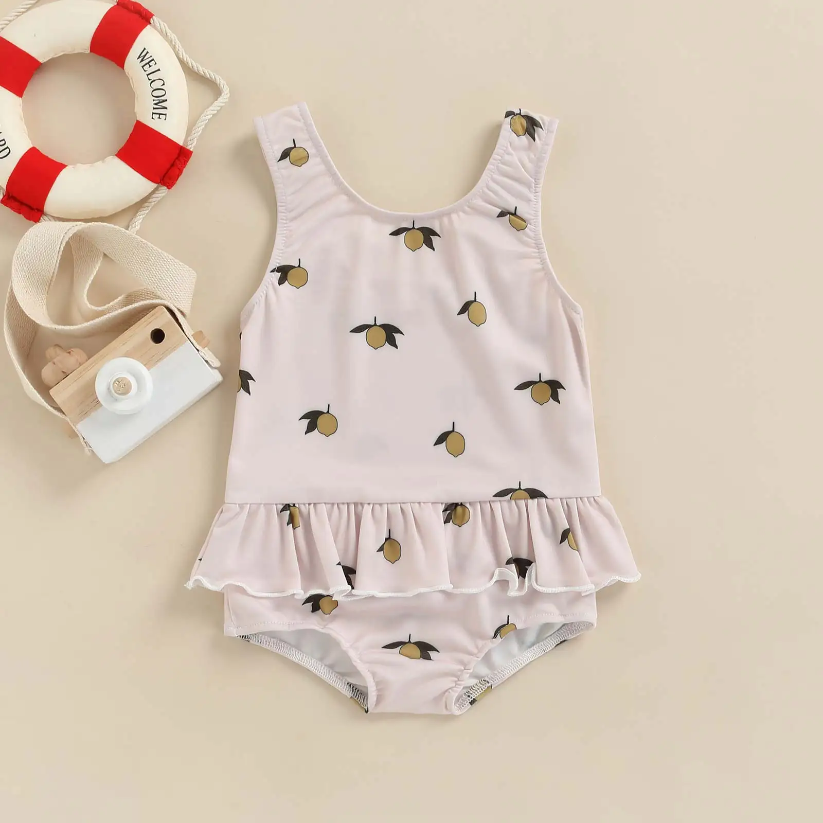 5 Colors Baby Girl Summer Swimwear Infant Stripe / Solid Color / Print Pattern Sleeveless Round Neck Sweet Bathing Suit