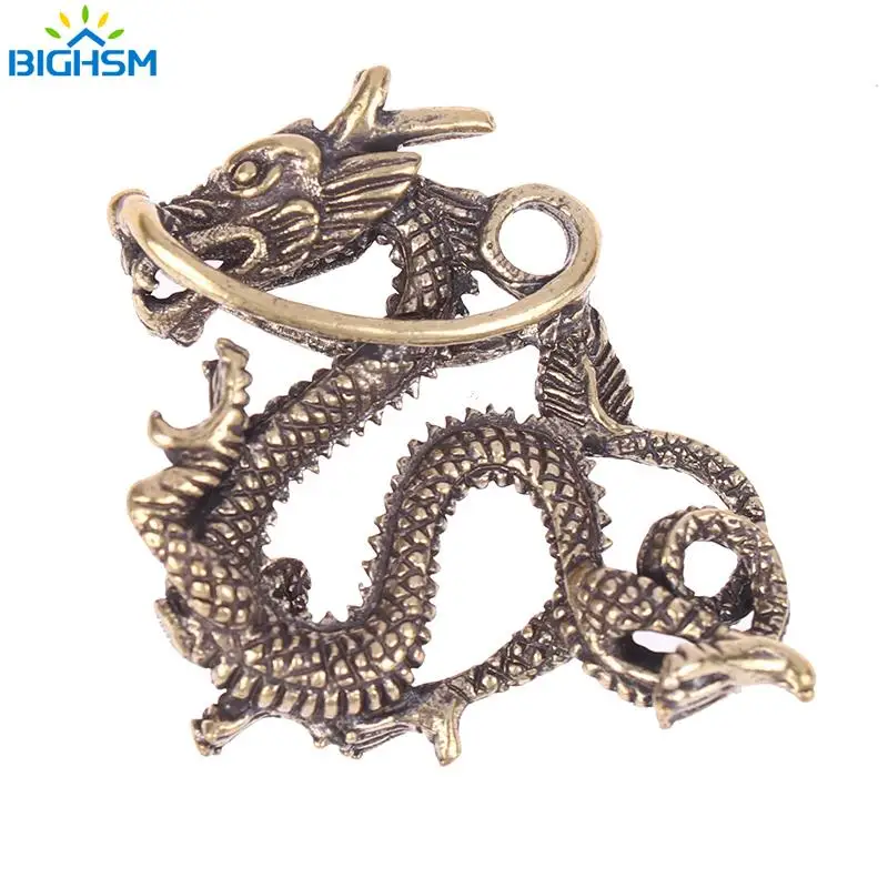 Antique Chinese Mythical Animal Dragon Statue Retro Copper Figure Ornament Miniature Pure Brass Dragon Paperweight Collection