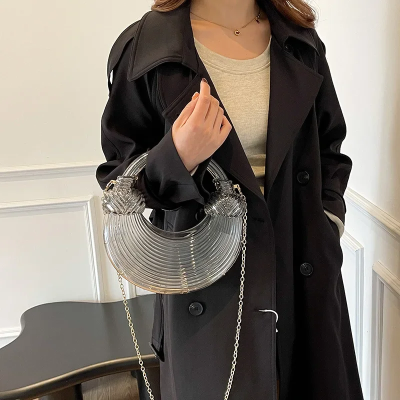 

Women's Diamond Grid Acrylic Shoulder Bag Transparent Dumpling Noodle Crossbody Handbag Unique Niche Style