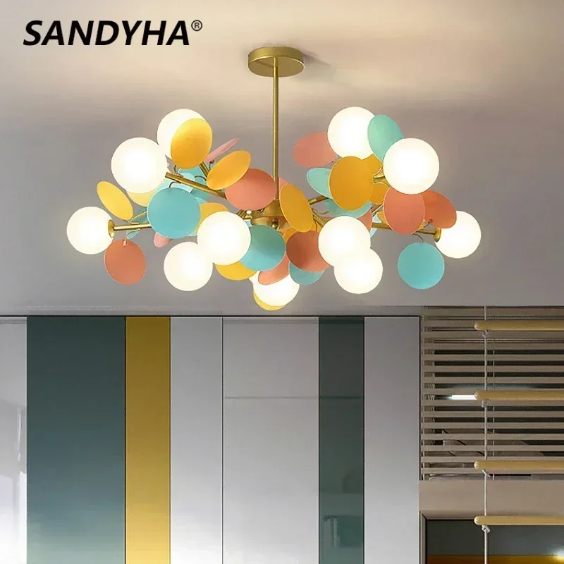 Nordic Chandelier Living Room Decor Home Colored Sheet Light Glass Ball Lampshade Dining Table Pendant Lights Children's Bedroom