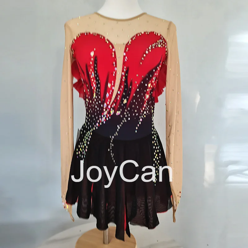 

JoyCan Ice Figure Skating Dress Girls Red Spandex Stretchy Competition Dance Wear Customized