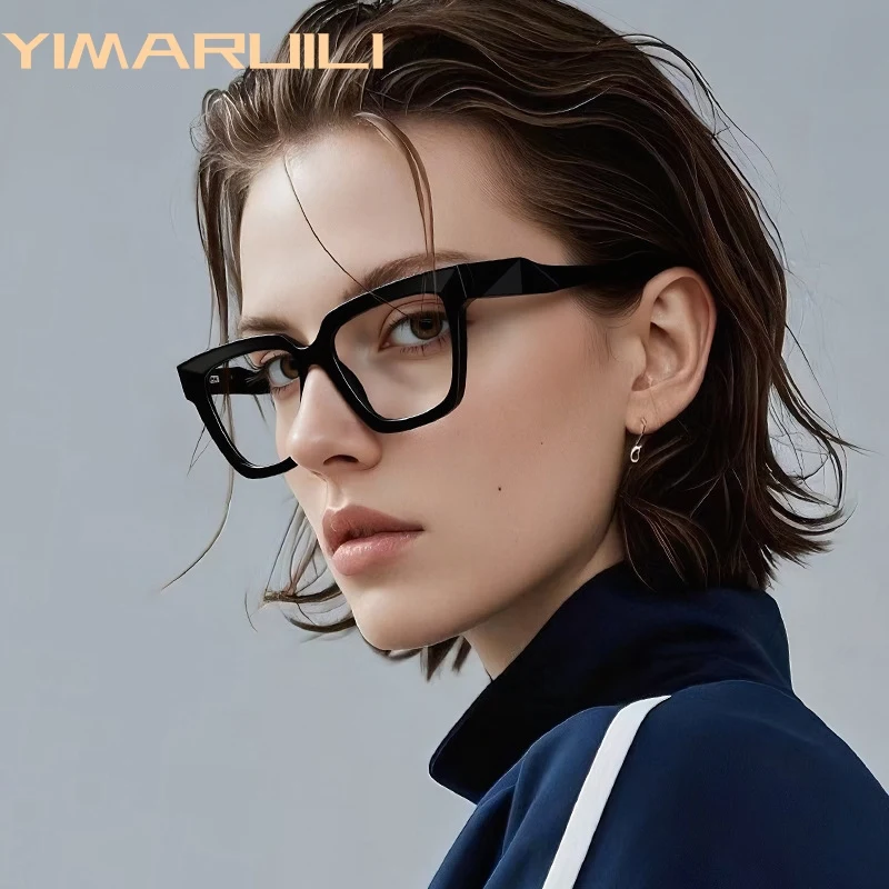 

YIMARUILI New Fashion Trendy Cat Eye Women's Glasses Big Size Retro Simple Spring Leg Design Personalized Eyeglasses Frame LS083