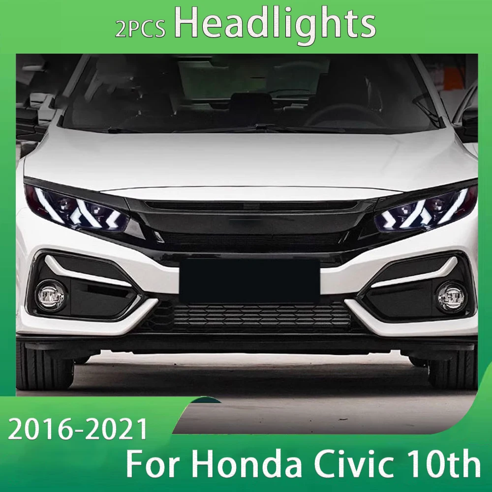 

Пара светодиодных фар для Honda Civic 2016-2021 седан хэтчбек люк типа R Touring LX EX EX-L Sport FK7 FK8 10-я лампа головного света