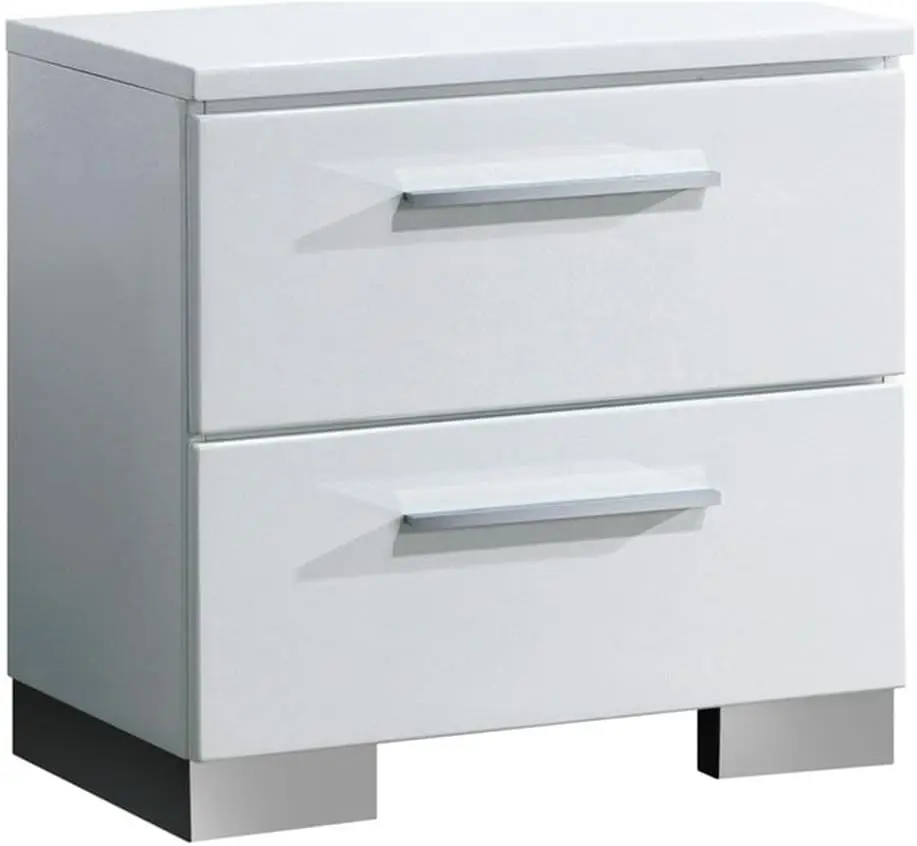 

Contemporary 2 Drawer Wooden Bedside Nightstand in Glossy White