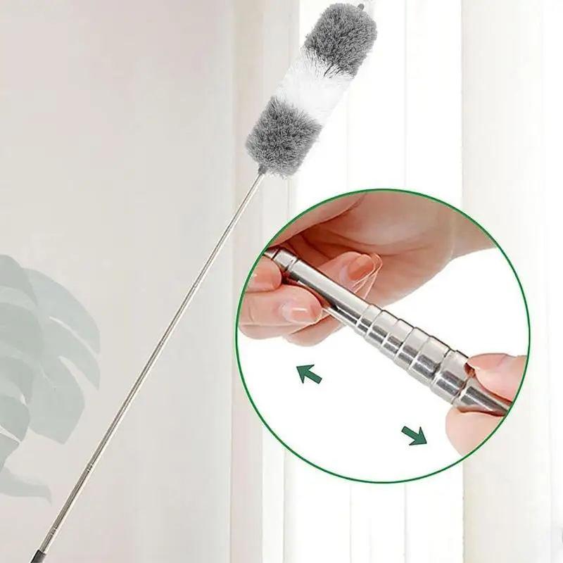 Retractable Duster Stainless Steel Long Handle Dusting Brush Car Household Cleaning Tools Microfiber Dust Chicken Feather