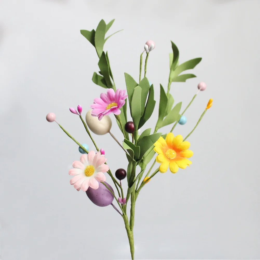 Spring Floral DIY Materials Pack with Pearlized Eggs and Plastic Berry Sprigs for Seasonal Table and Entryway Decor