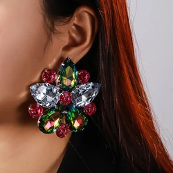 Stonefans Bridal Flower Clip on Earrings Non Piercing Accessories Statement Women Colorful Rhinestone Ear Clip Wedding Jewelry