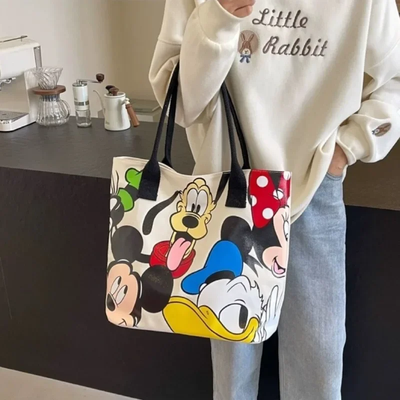 Mickey Canvas Bag Female College Student Single Shoulder Large Capacity 2024 New Cute Cartoon Tote Bag Printing Korean Style