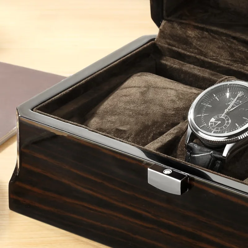 Black Luxury Wood Grain Watch Box 3 Slots Men Quartz Mechanical Watch Boxes Collection Storage Box
