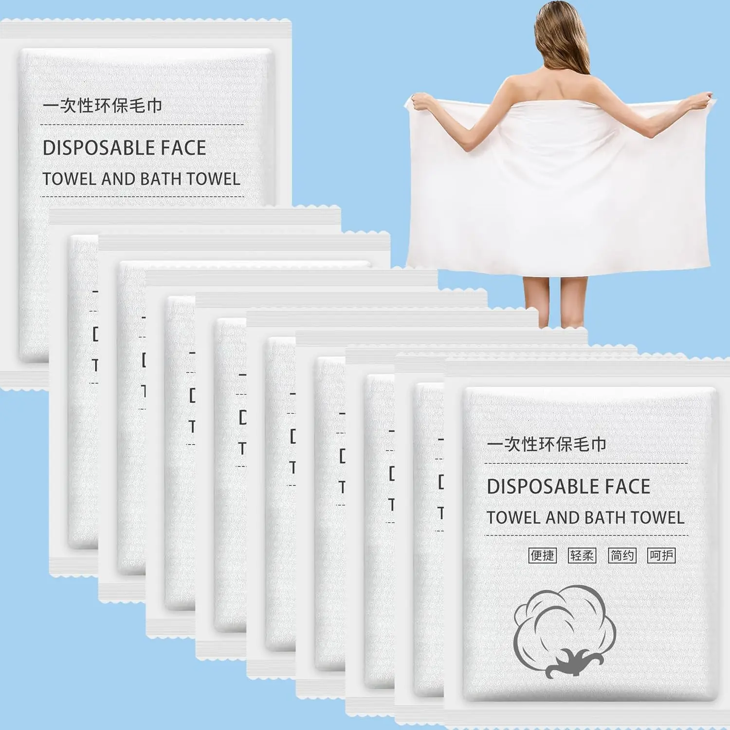 

Disposable Bath Towels 10 Pcs Large 55x28in Compressed Washcloths for Travel Beach Shower Hiking Swim Hotel Camping