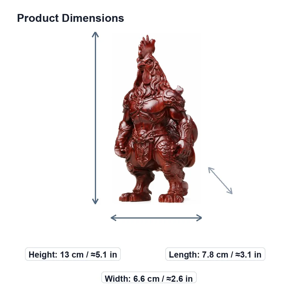 Hand-Carved Red Sandalwood Armored Rooster Statue for Chinese Feng Shui Zodiac Living Room Desk Collectible Decor Gift