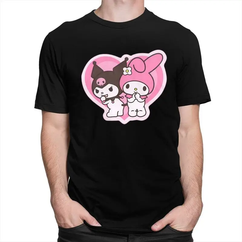 Funny Melody Kuromi Cartoon Heart T Shirts Men Short Sleeve T-shirt Graphic Tee Tops 100% Cotton Slim Fit Tshirt Merchandise