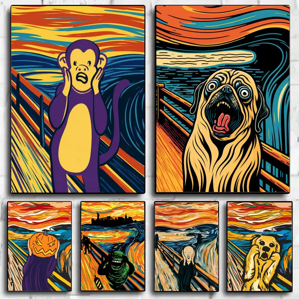 Edvard Munch The Scream Abstract Funny Poster Self Adhesive Wall Stickers Removable Room Decor Aesthetic Space Murals Fancy Gift