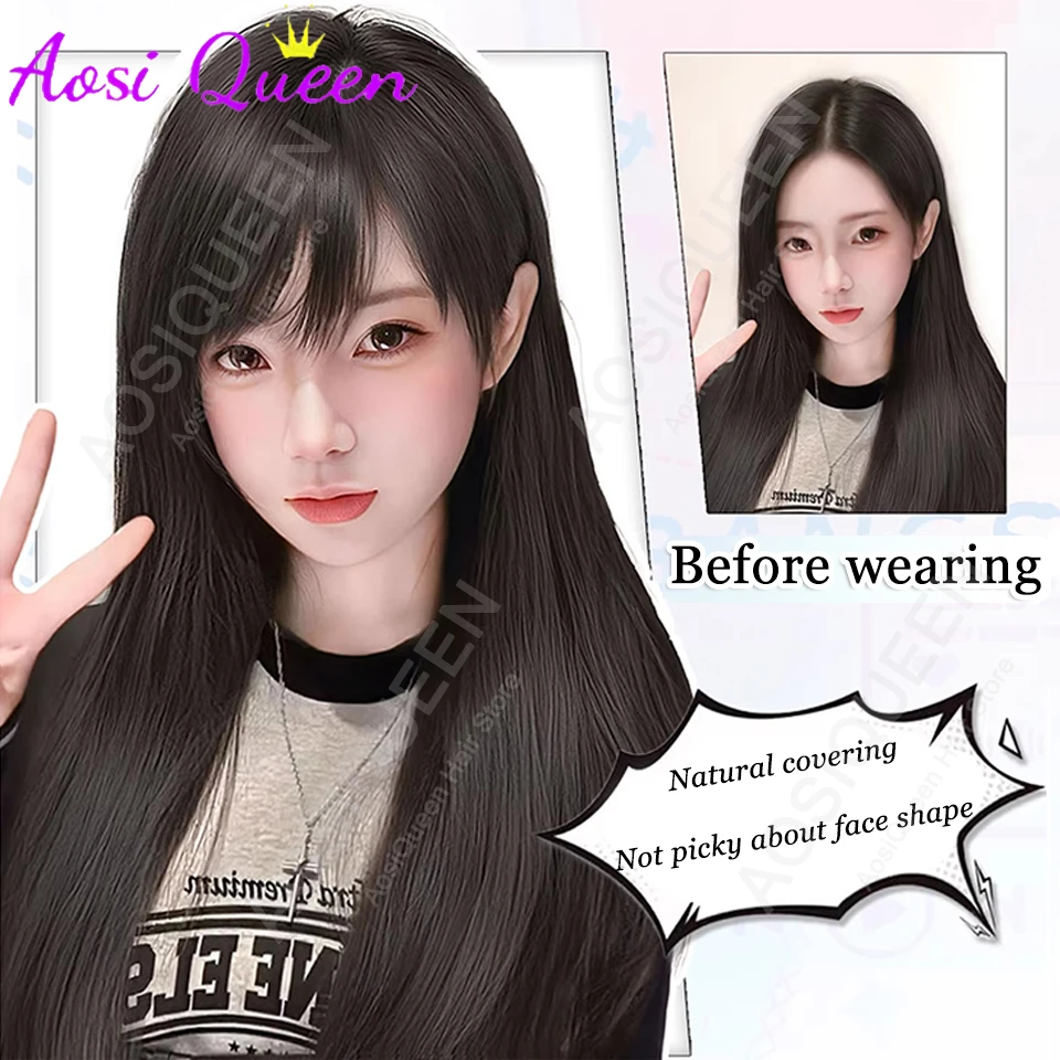 Middle-Part Bangs Hair Extensions Clip In Forehead Natural Seamless French Oblique Bangs Eight-Character Bangs Synthesis Wig