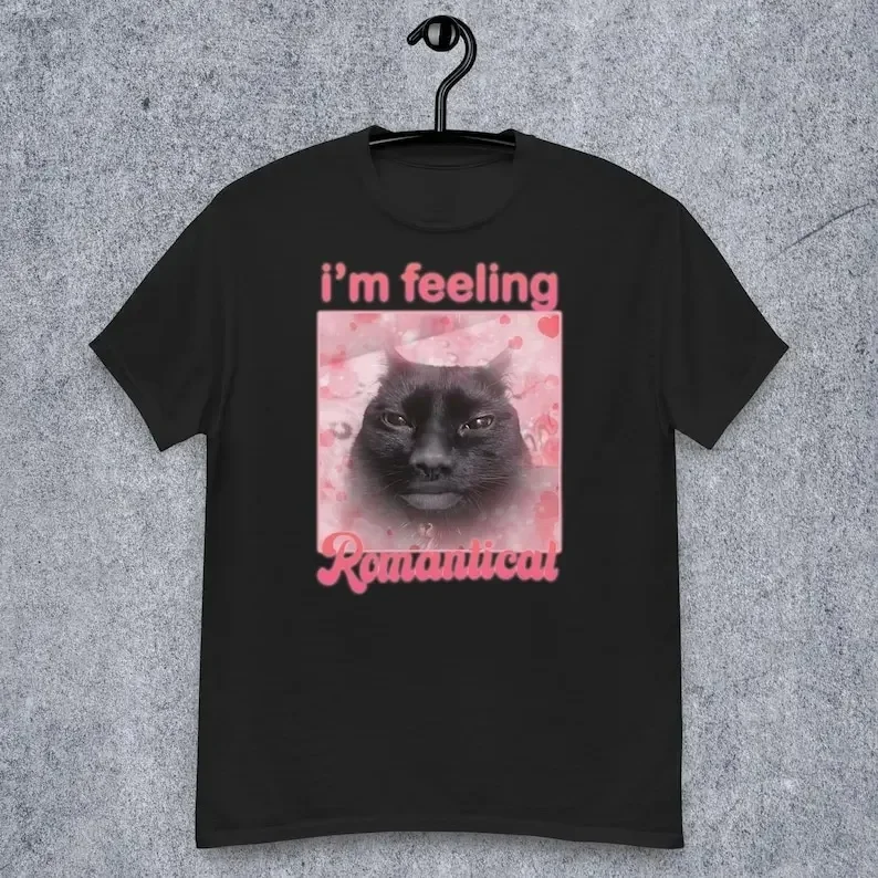 2026 Summer Im Feeling Romantical Funny Cat Printed Summer Tee Shirt Gift for Woman Cursed Cats T-shirt Silly Joke Gifts Dank