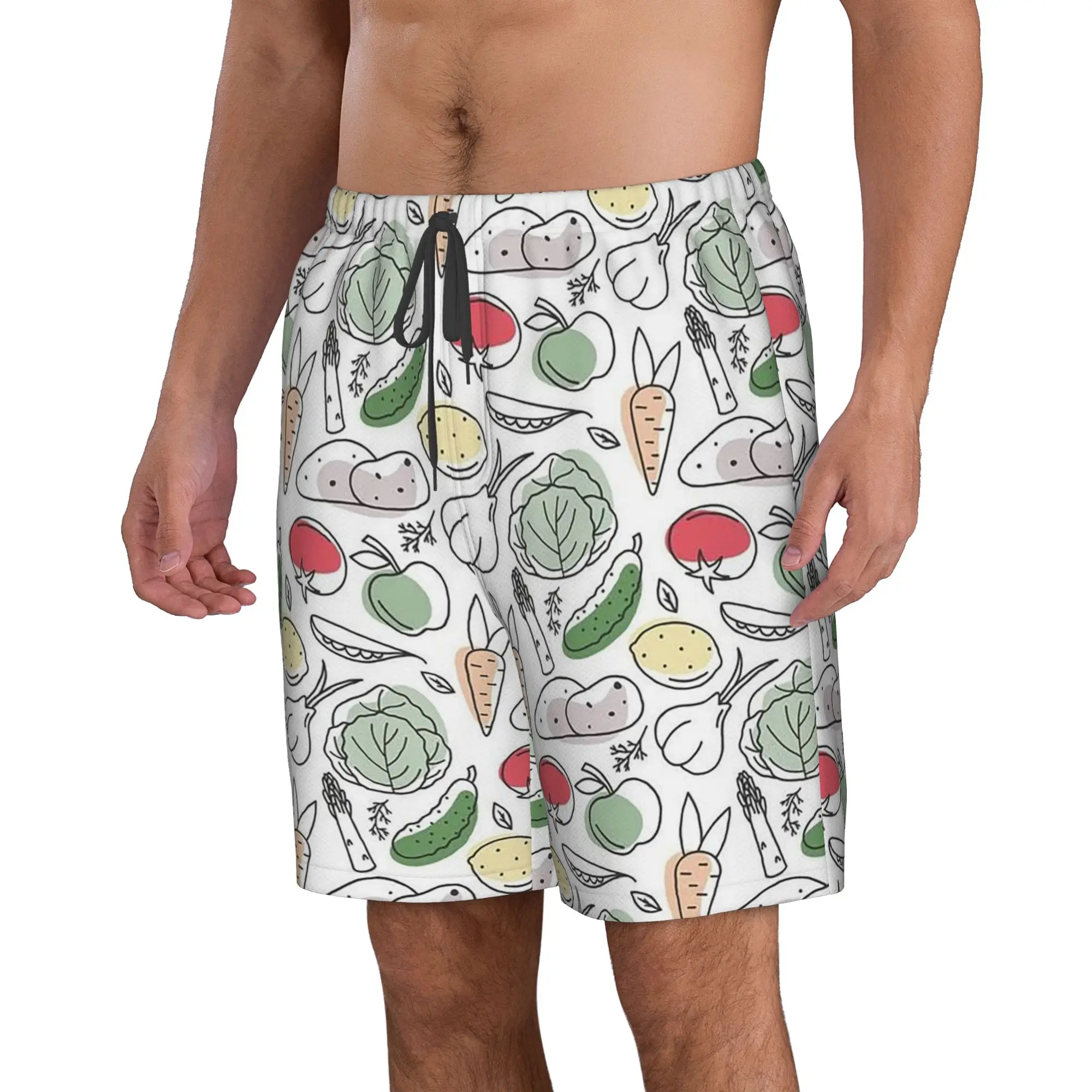 Cartoon Fitness Vegetable Pattern Trunks Beach Board Shorts Casual Quick Dry Swimming Summer Men Pants