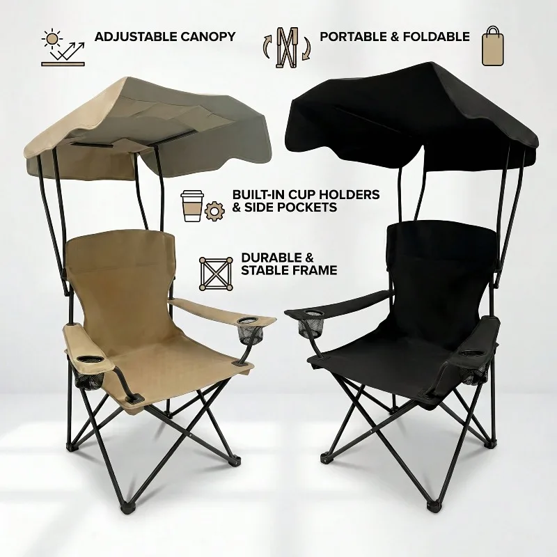 Outdoor Camping Chair With Awning, Foldable And Portable, Equipped With Armrests, Cup Holder And Carrying Bag, Portable Lounge Chair, Suitable For Camping, Beach, Fishing, Picnics And Other Outdoor Activities. Category: Outdoor Chairs