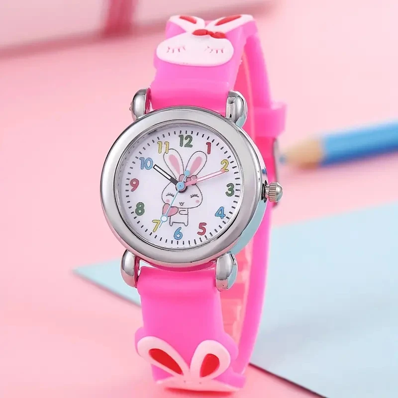 Children's Cartoon Cute Bunny Quartz Silicone Watch Elementary School Girls Boys Children's Watch 3D Silicone Strap