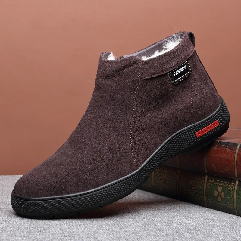 Brand New Men Suede Leather Boots Winter Men's Cotton-Padded Shoes Pure Wool Warm Male Non-Slip Casual Shoes