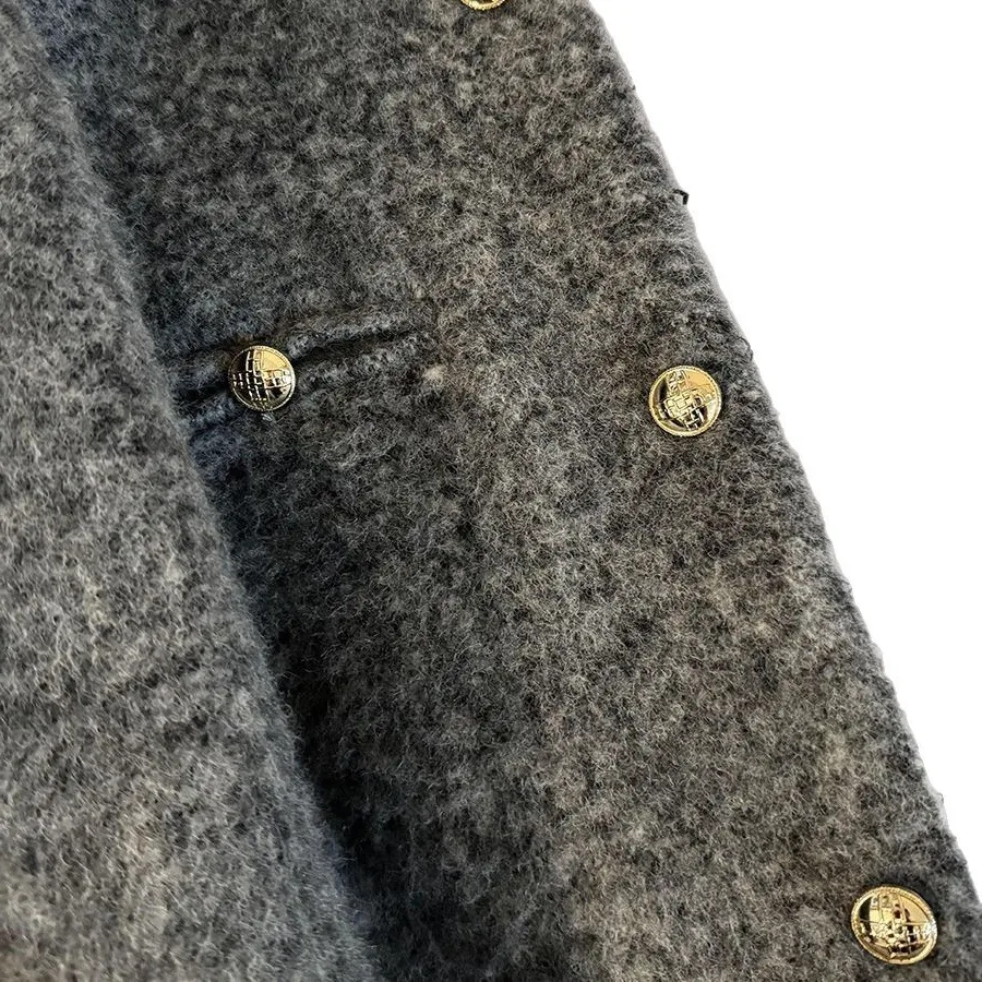 2025 New Grey French Style Short Coat Warm Inner Top Coat Winter Fashionable Compact Pattern Thickened Long Sleeve No Collar #5