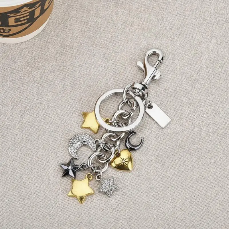 Bling Celestial Moon Star Keychain Mixed Metal Rhinestone Bag Pendant Stylish Purse Accessory for Travel Daily Wear
