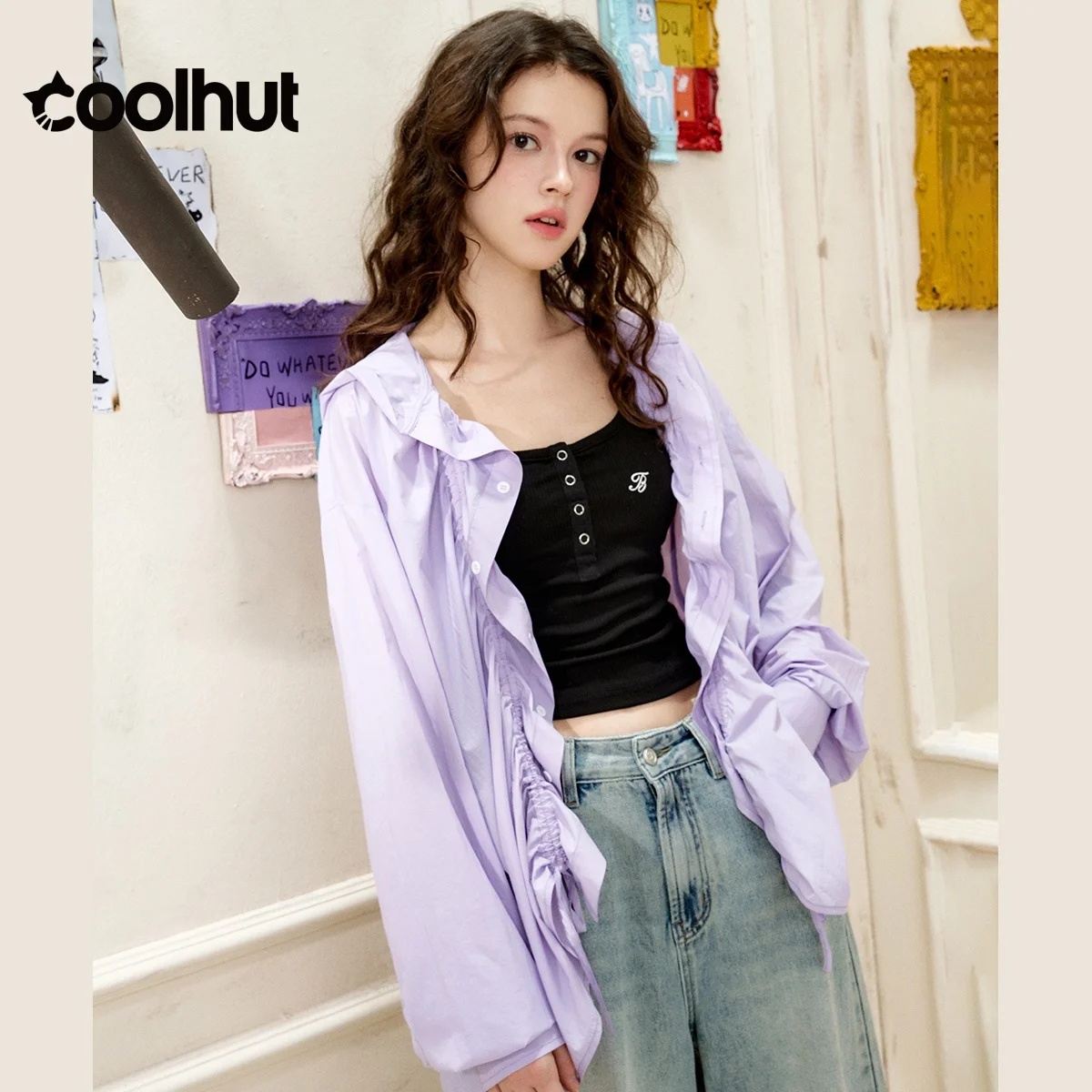 COOLHUT ผู้หญิง Minimalist ปุ่มลงเสื้อฤดูใบไม้ผลิน้ําหนักเบา Layering ชิ้นผ้านุ่มระบายอากาศ Tailored Fit Office Chic