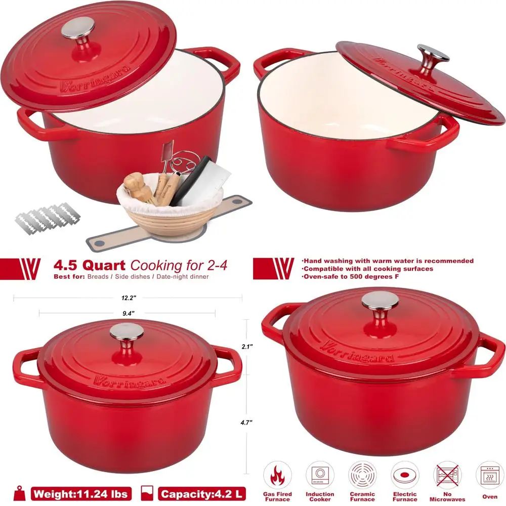 

Набор принадлежностей для выпечки хлеба с эмалированной чугунной голландской печью, круглая печь для выпечки хлеба на закваске, 4,5 литра