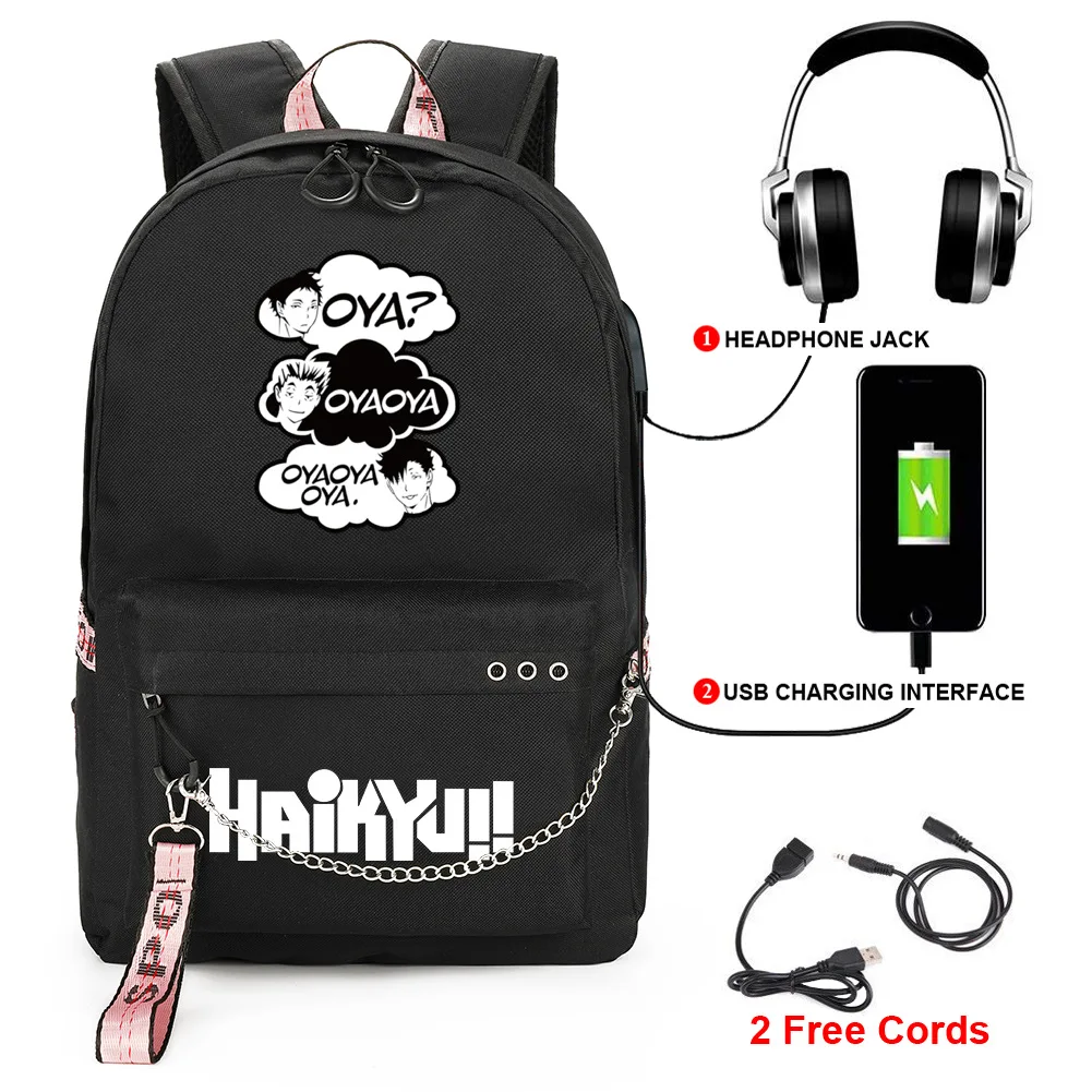 

Trendy Youthful School Bags Unisex New Haikyuu!! Travel Bags Usb Rechargeable Oxford Waterproof Notebook Shoulder Backpacks