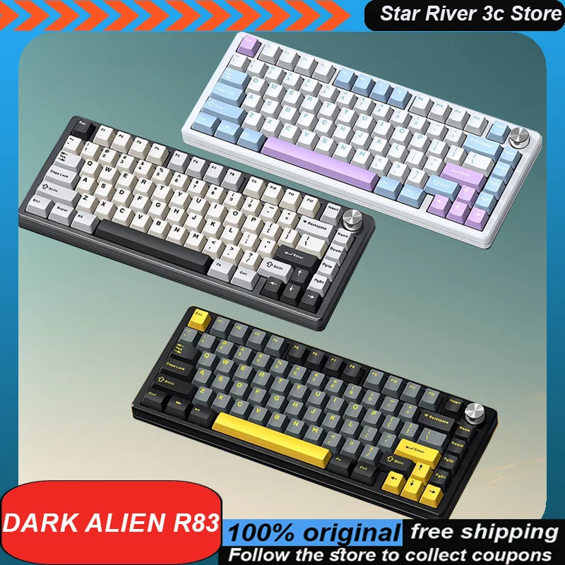 Dark Alien R83 Mechanical Keyboard Wireless Aluminum Alloy Multi Functional Knob Hot Swap Rgb Laptop Customized Gaming Keyboard