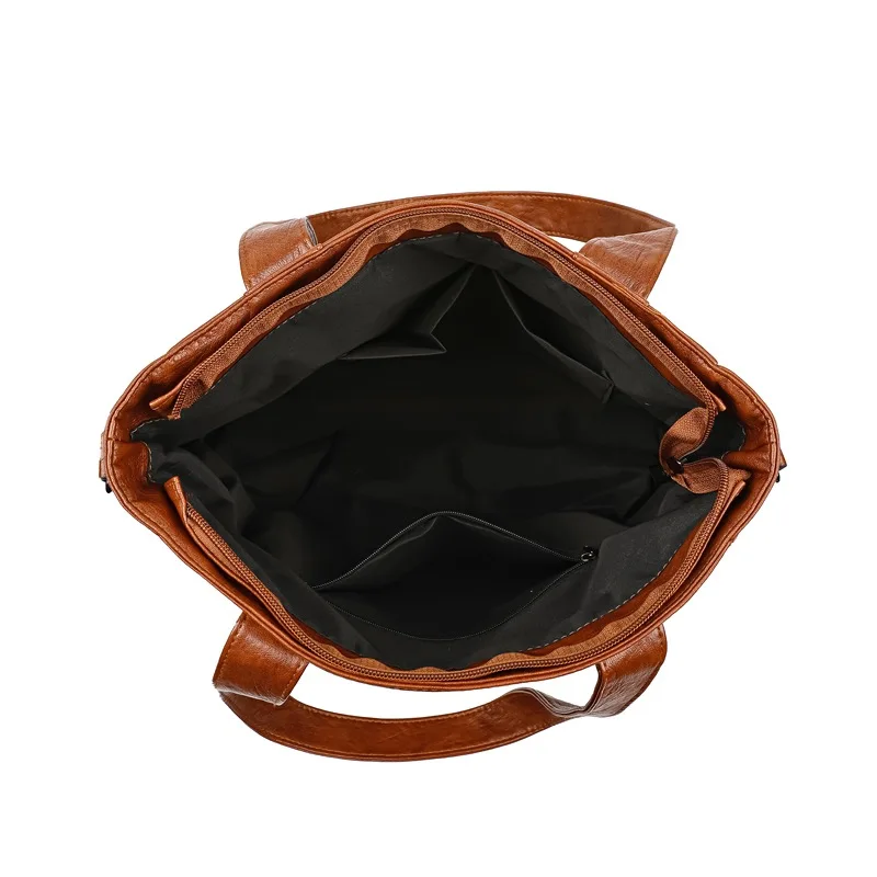 Tas Besar Kasual Set Tiga Potong Tas Bahu Wanita Modis Tas Tote Kapasitas Besar Tas Tangan Kulit PU Lembut Tas Ketiak