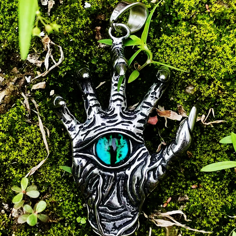 BEIER Fashion Stainless steel paw pendant necklace with Green Evil eye for man Punk Rock jewelry dropshipping BP8-552 image 2