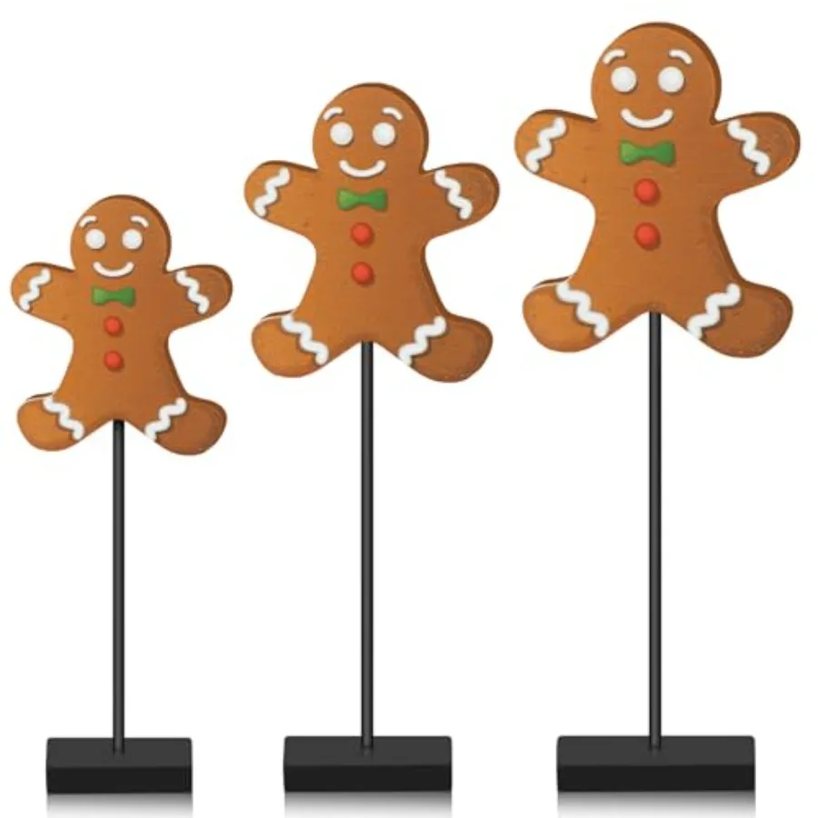 3 Pcs Christmas Wooden Gingerbread Man Table Decor Christmas Wood Table Sign Tall Standing Gingerbread Centerpiece Decorations