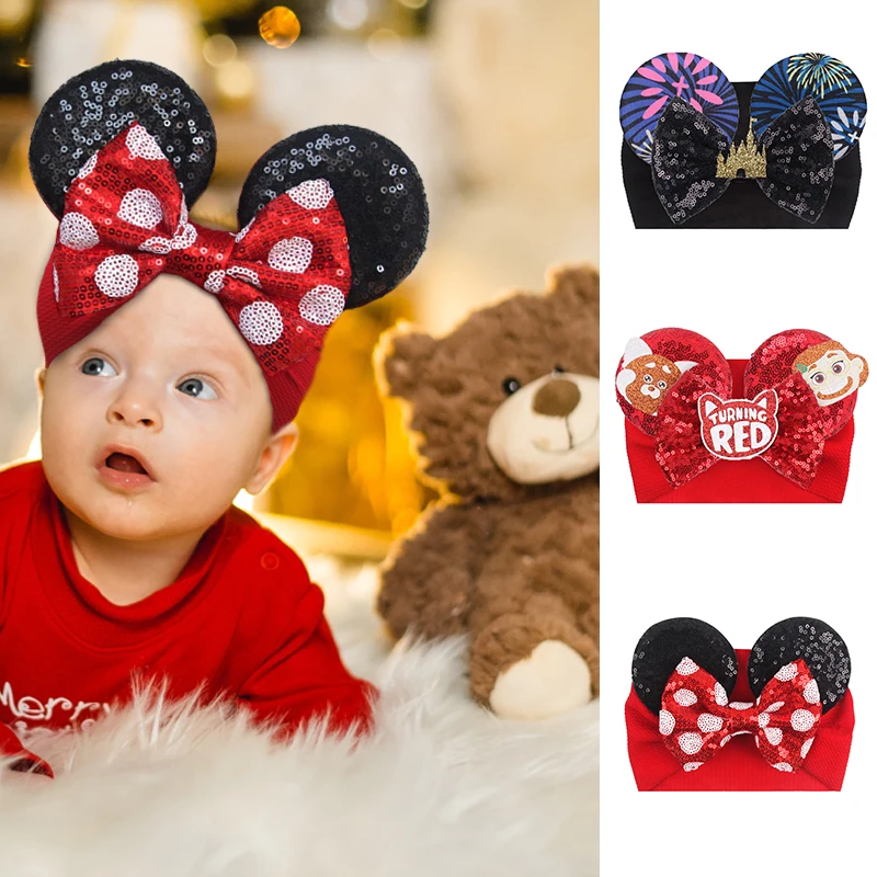Disney Cartoon Mouse Ears Baby Velvet Headwrap Sequins Bow H