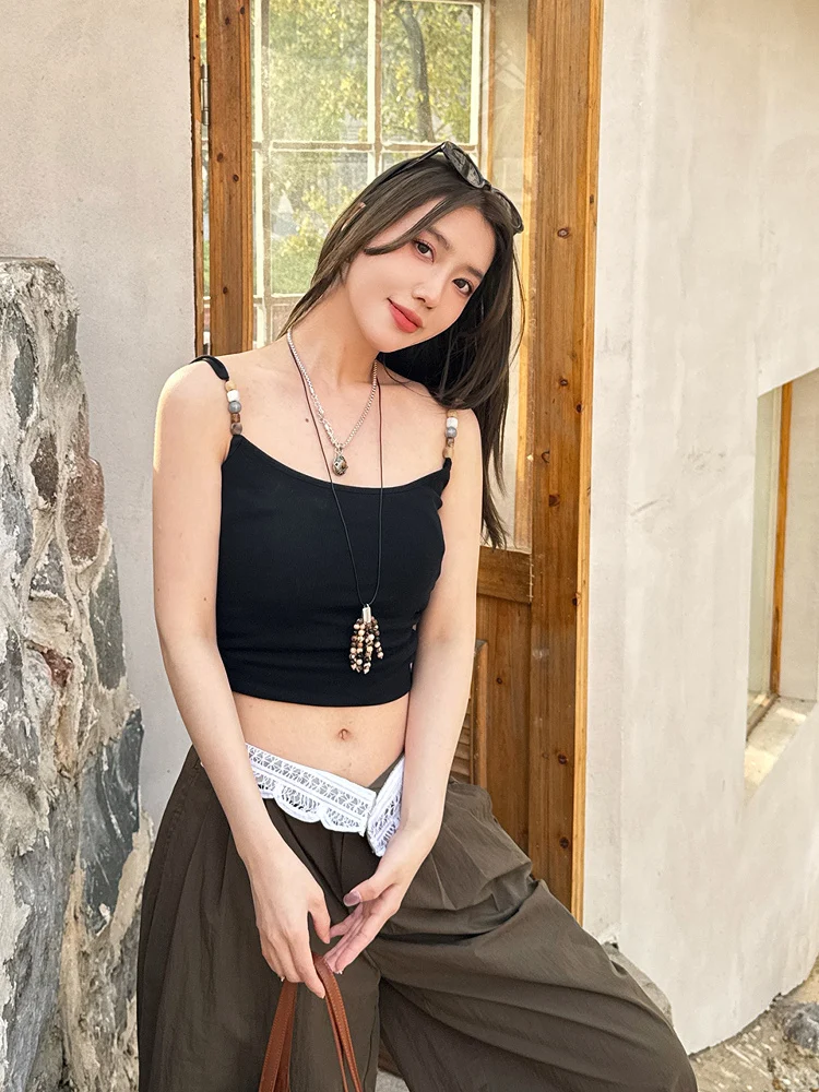 

Брендовый жилет с бисерными вставками GogoBuyer Bung Store, летний, из смесового хлопка, стандартный крой, однотонный, повседневный