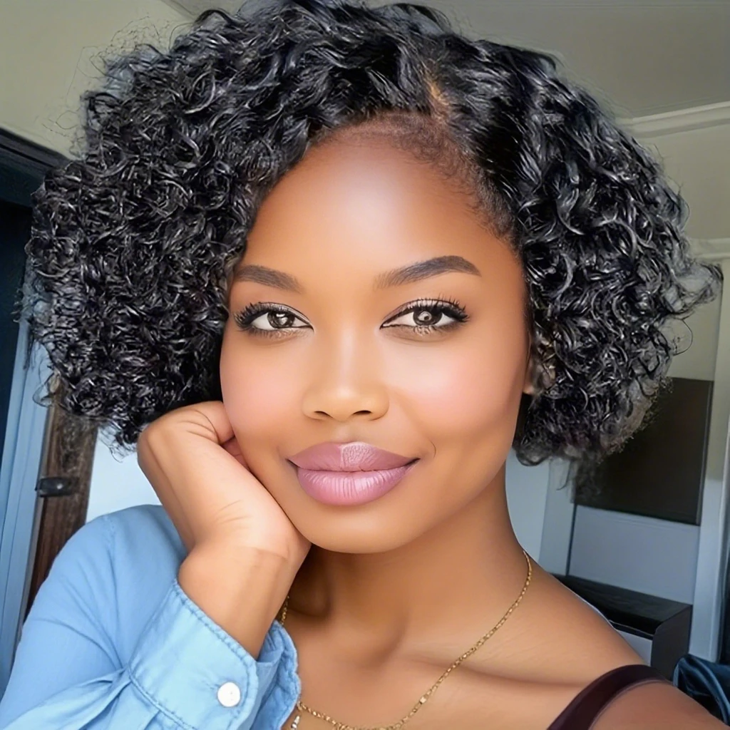 قصيرة بوب شعر مستعار عابث قطع أسود اللون شعر بشري مجعد الباروكات للنساء 13x4x1 T جزء الدانتيل موجة عميقة شعر مستعار الدانتيل