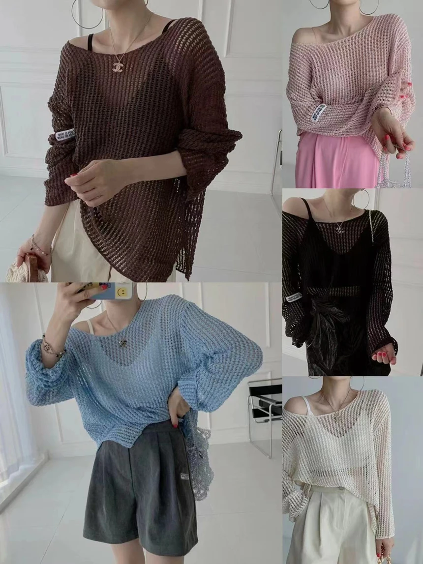 Korean Loose Knitted Top Women Thin Hollow Out Sun Protection Air Conditioning Pullover