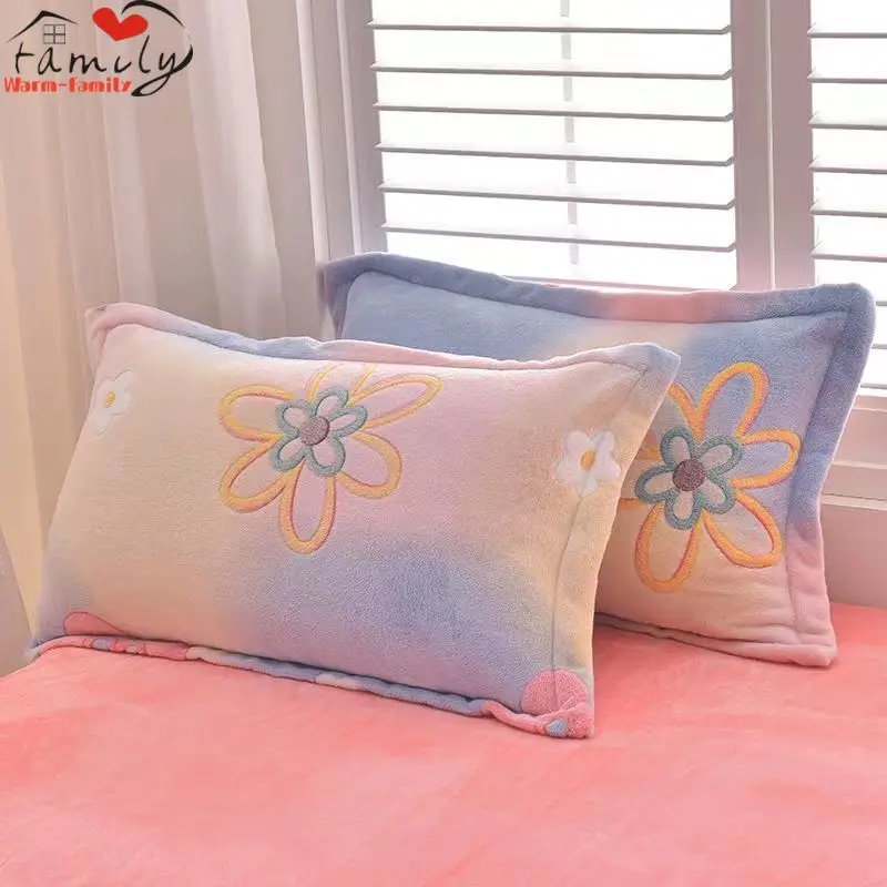 1/2pcs Cartoon Printed Plush Pillowcase 48*74cm Rectangle Sleeping Pillow Case Winter Warm Soft Flannel Pillow Covers Home Decor