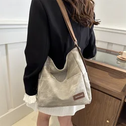 Vintage Solid Color PU Leather Women Fashion Shoulder Sling Bag High-Capacity Simple Wide Strap Bucket Crossbody Bag Commuting