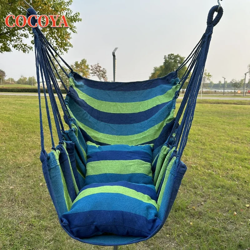 Boho Canvas Outdoor Hammock Camping Portable Hanging Bed for Garden Patio Travel Stripe Sleeping Hammock Chair Swing Furniture