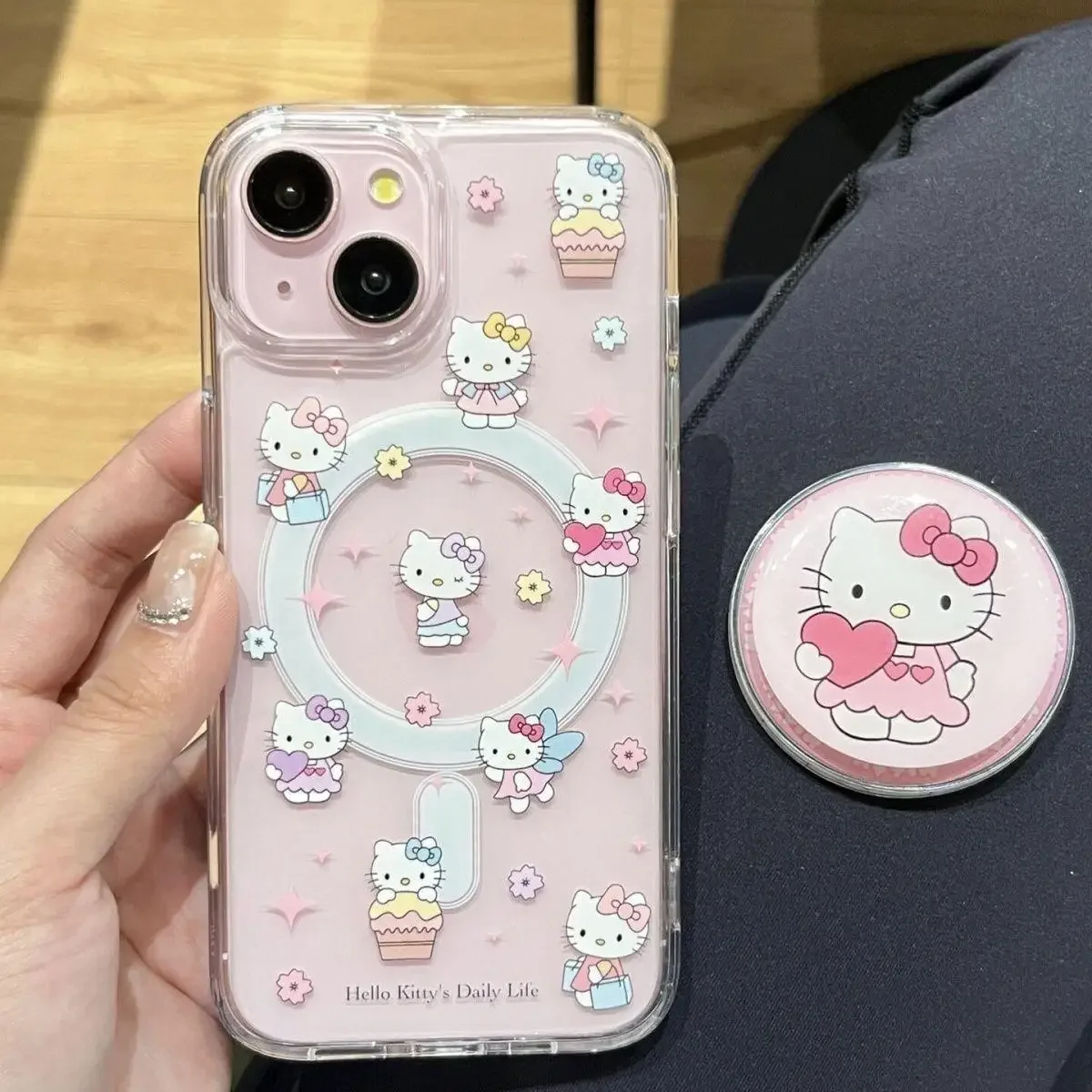 Cute Hello Kitty Magnetic Holder Magsafe Wireless Charge Phone Case for Samsung Galaxy S24 Ultra S22 S23 Plus Ultra Flip 6 5 4