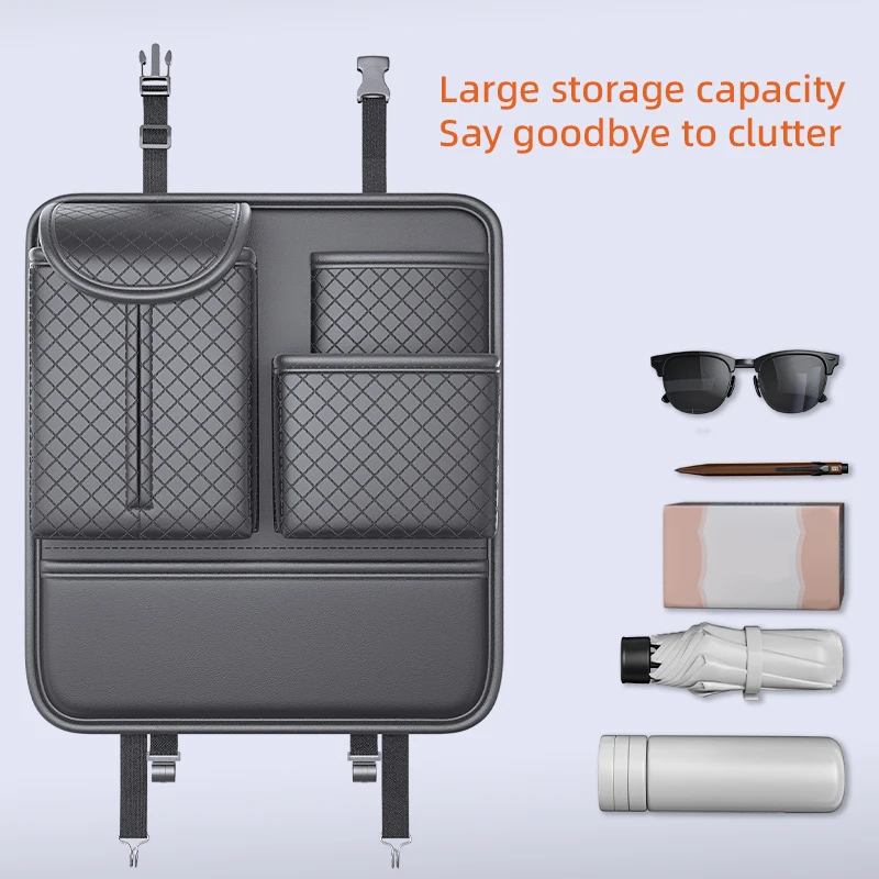 PU Leather Car Seat Back Storage Hanging Bag Multi-Functional Vehicle Interior Organizer Rear Seat Clutter Sorting Mat
