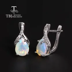 925 Sterling silver classic earrings with natural ethiopia opal fine jewelry for women girls daily wear gift