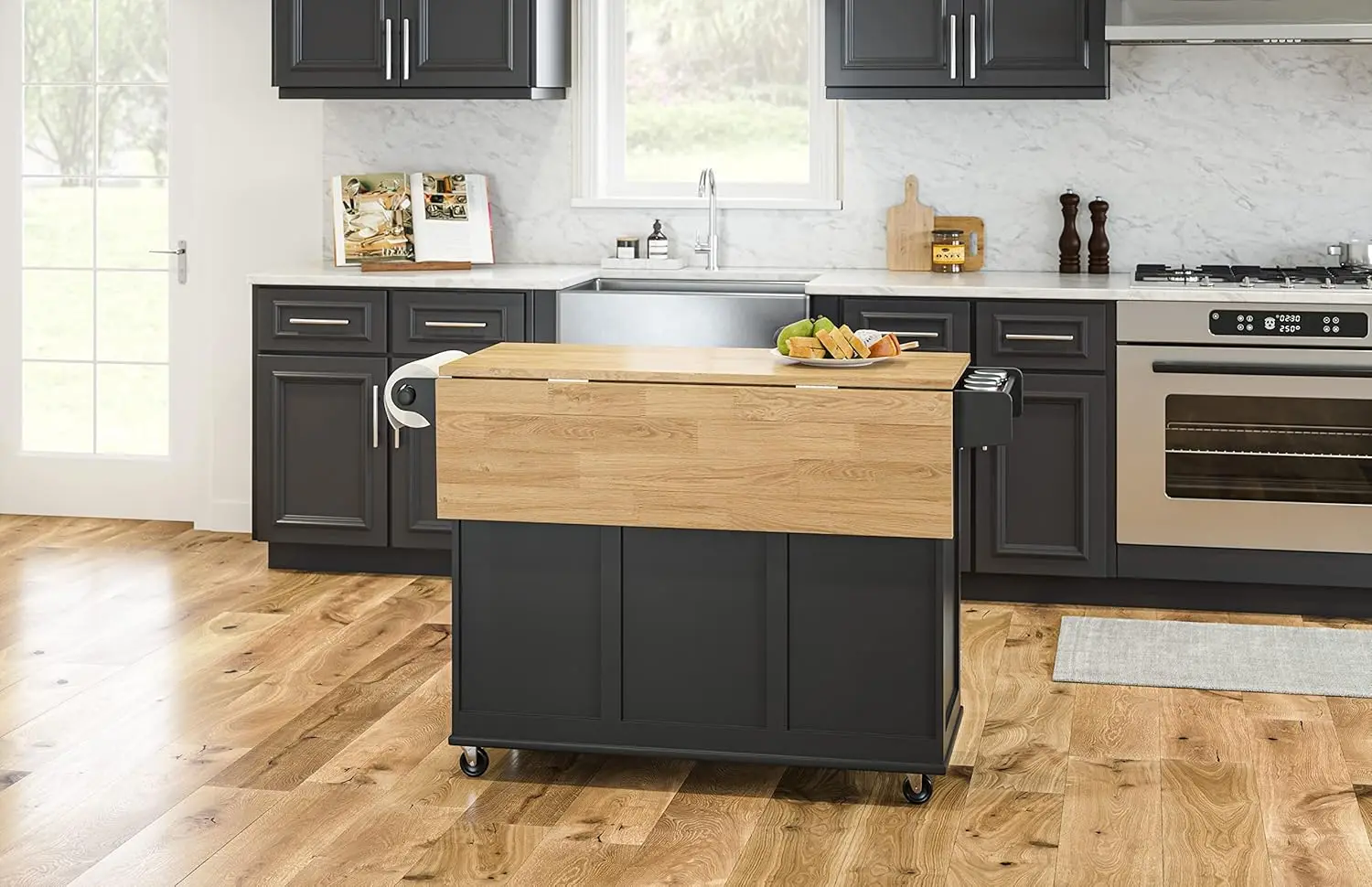 Dolly Madison-carrinho de cozinha com madeira Top, Drop Leaf, Breakfast Bar, Rolling Mobile, Ilha, com armazenamento