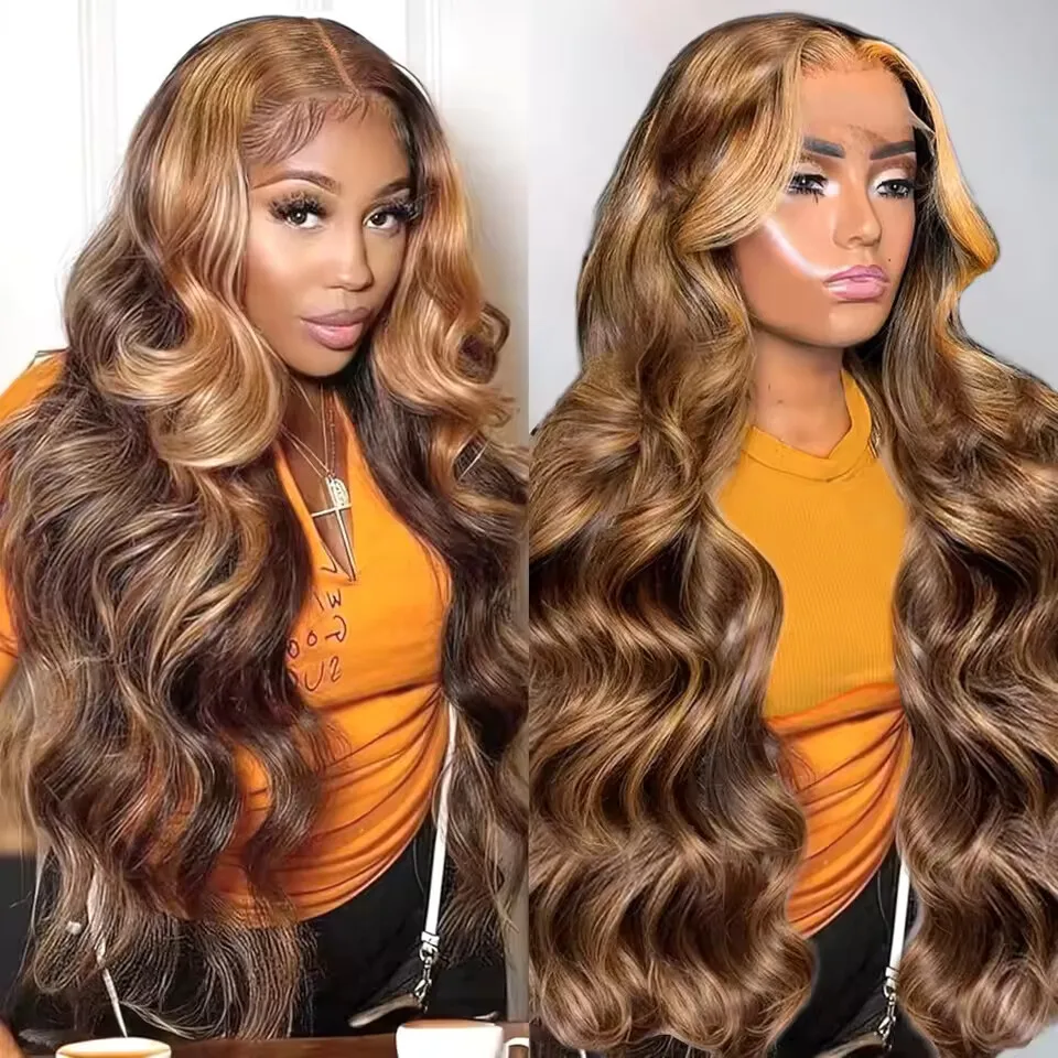 

P4/27 Highlight Wig 100% Human Hair 13x6 Bone Body Wave HD Парики из кружева спереди 36 40 дюймов Парик предварительно выщипанный с детскими волосами