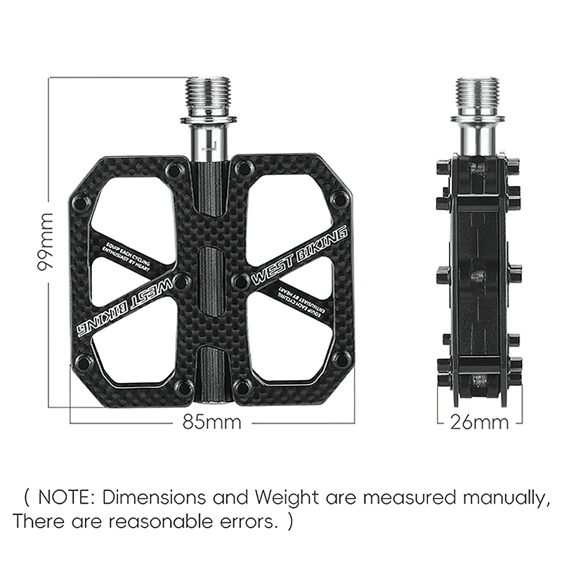 WEST BIKING Ultralight T700 Carbon Fiber Bicycle Pedals Titanium Axle 3 Bearings Pedals MTB Road Bike Lightweight Flat Pedals