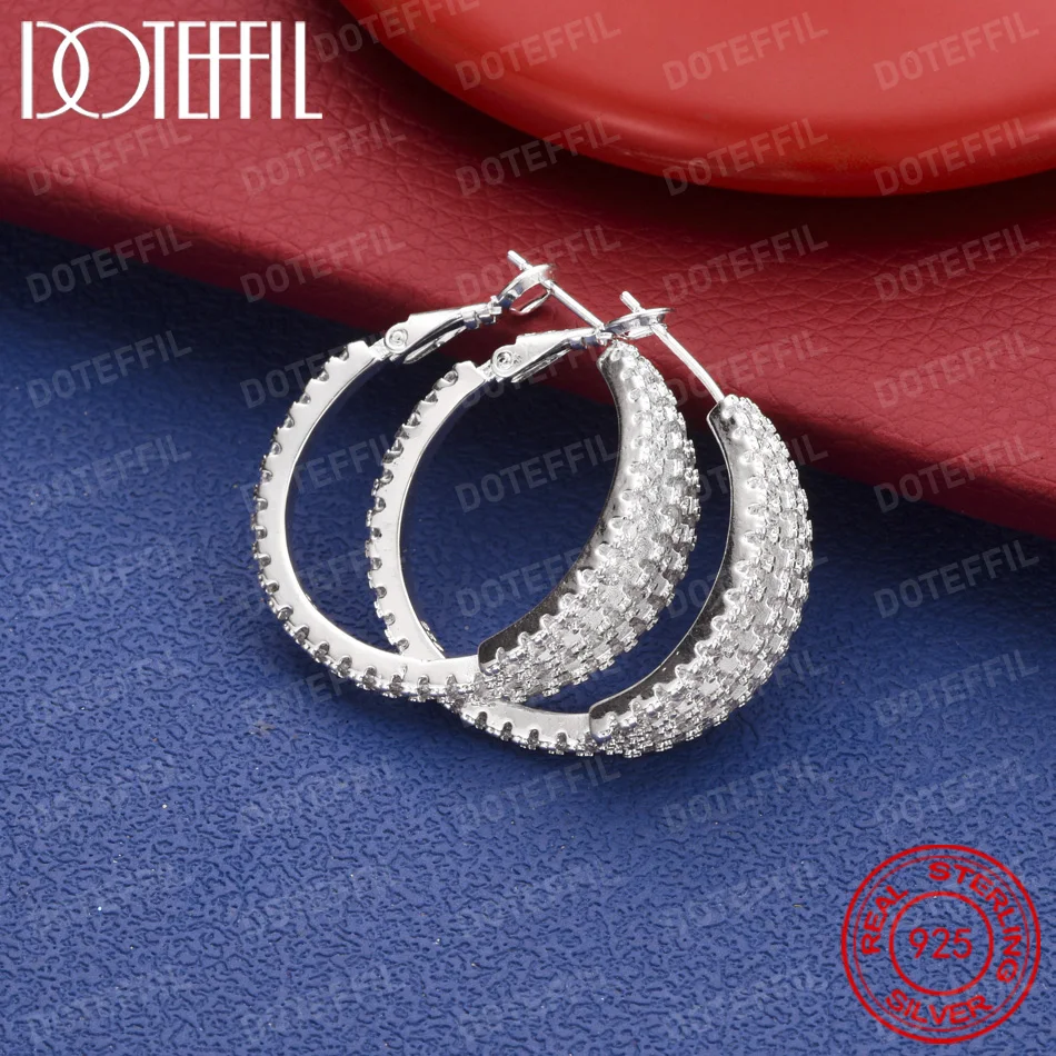 925 Sterling Silber 33mm Exquisite Einreihige Zirkonia-Ohrringe für Damen, Modisches Hochzeitsgeschenk Schmuck