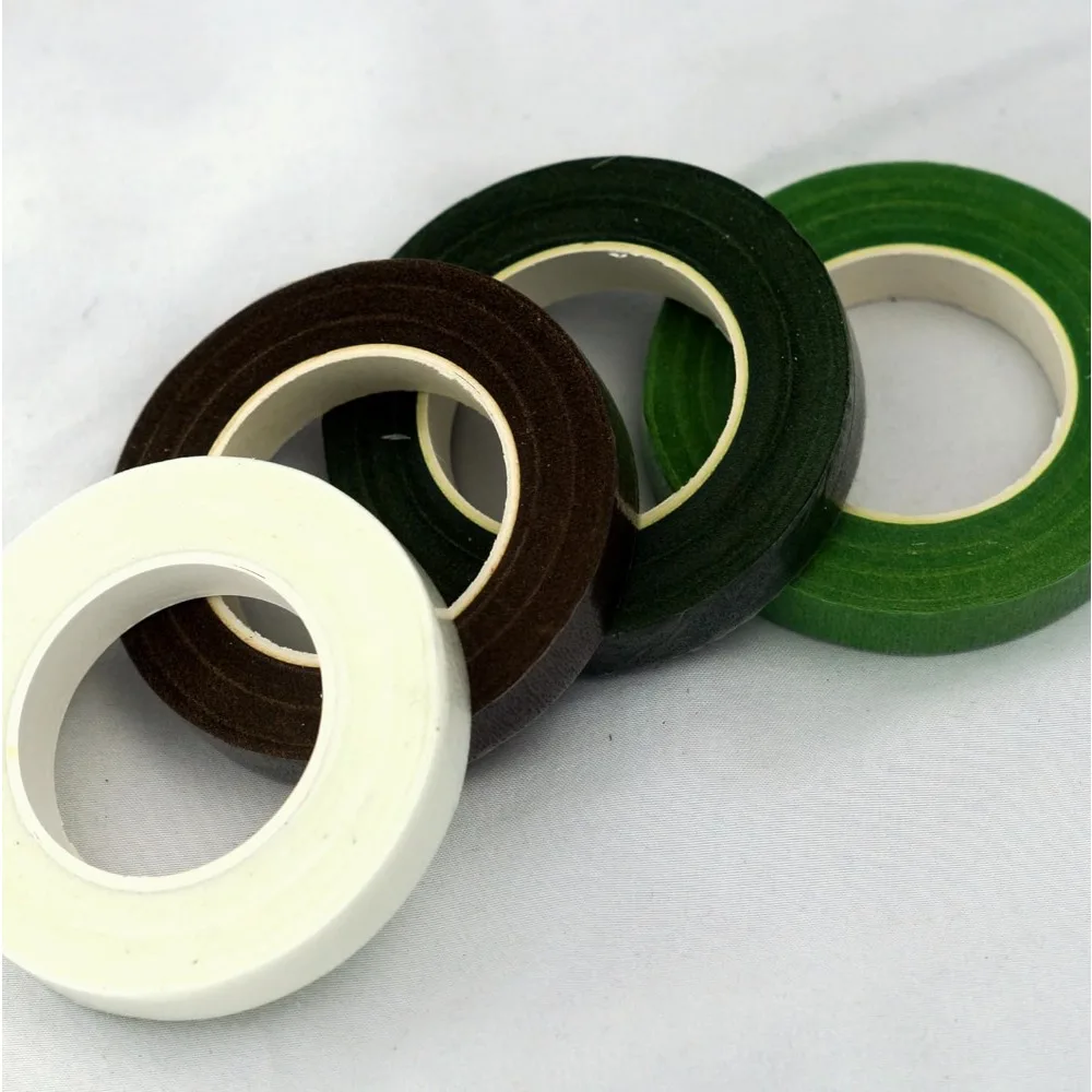 شريط جذعي بعرض 12 مم، ورق كريب مقاوم للماء، شريط زهور أبيض قياسي 28 مترًا، شريط زخرفي 2 لفات من الزهور