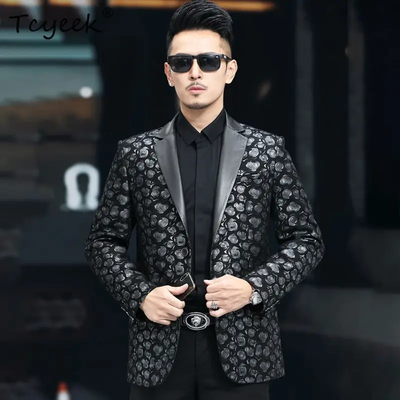 

Tcyeek Top Layer Sheepskin Real Leather Jacket Men Clothing Spring Autumn Mens Coats Business Casual Suit Coat Jaqueta De Couro