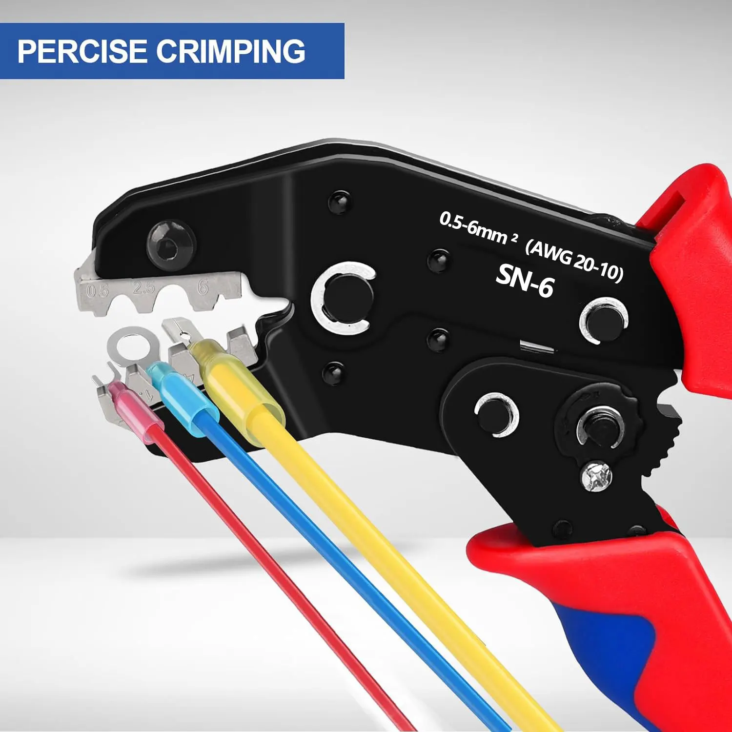 SN-6 Wire Crimping Plier Hand Crimper Tool for Non-Insulated Terminals & Heat Shrink Connectors AWG 20-10 (0.5-6mm²) Crimper